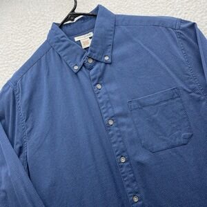 Carbon 2 Cobalt Shirt Mens Medium M Navy Blue Pointillism Polka Dot Metal Button